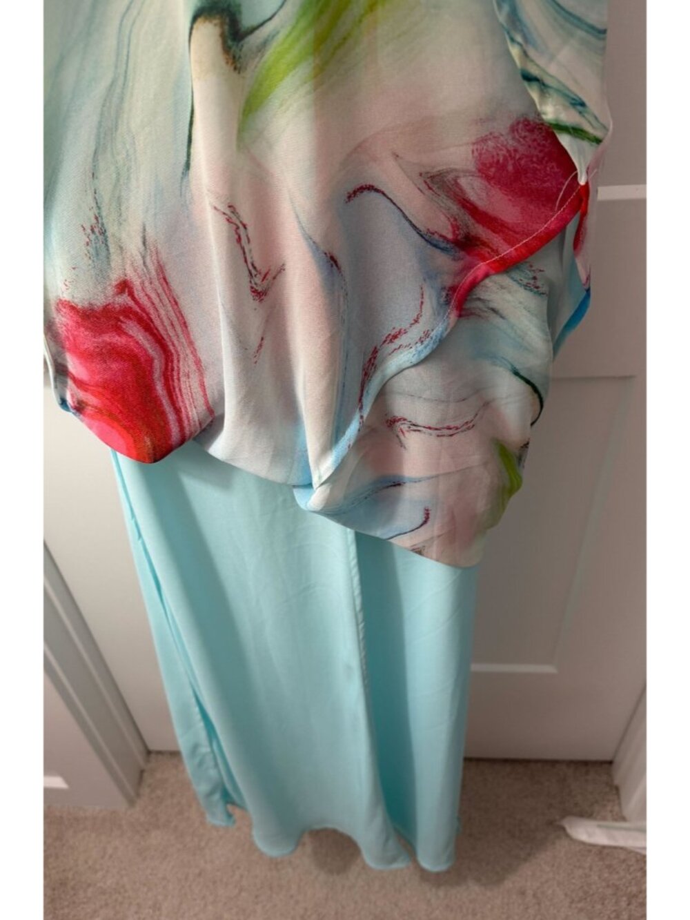 NWT Bardot Maxi Slip Dress Sz 8 Abstract Marble Tie-Dye Print Blue Red Green - Picture 7 of 9